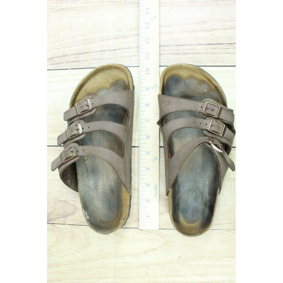 *Birkenstock Florida Brown Leather Slip-on Birko-Flor Sandals Size 10.5 Inches - Picture 8 of 10